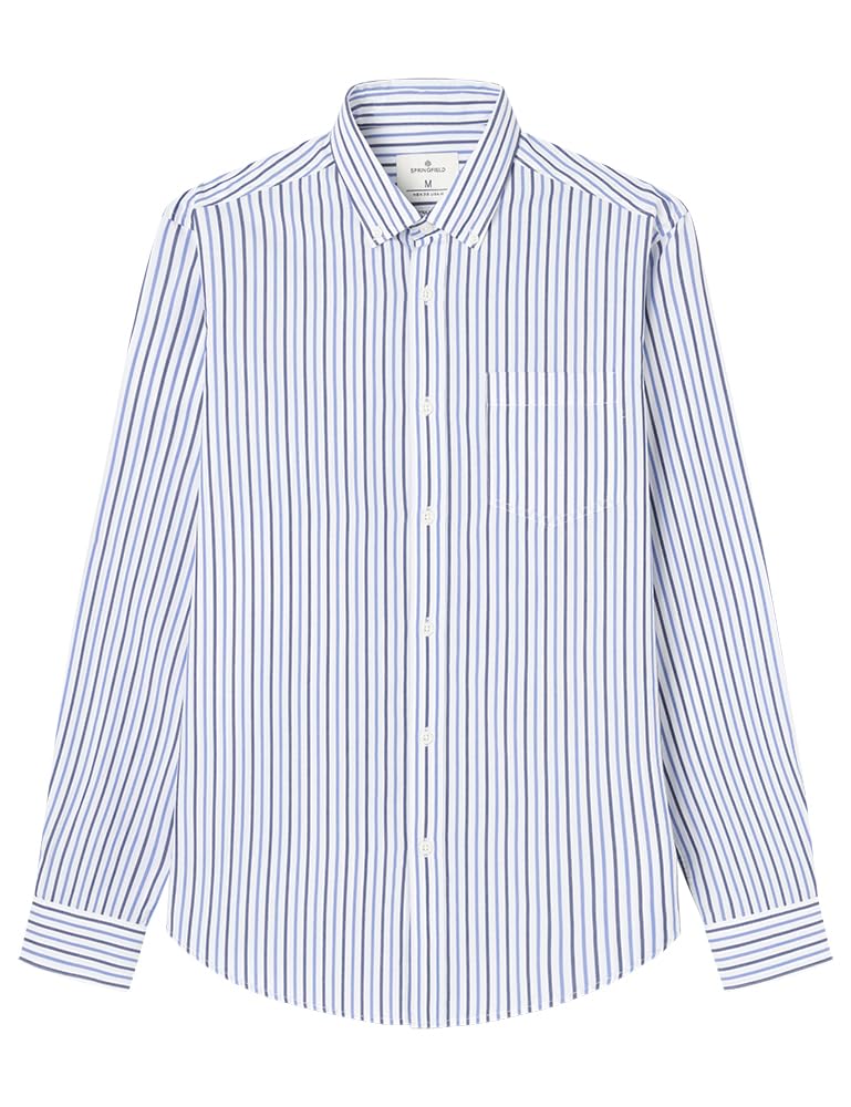Springfield Men's Navy Blue Shirt Popelin Stripe Fashion L
