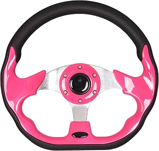Pink D Shape Golf Cart Steering Wheel Universal Fit for Golf Cart Club Car DS and Precedent EZGO RXV & TXT, Yamaha, Tempo with Silver Aluminum Frame
