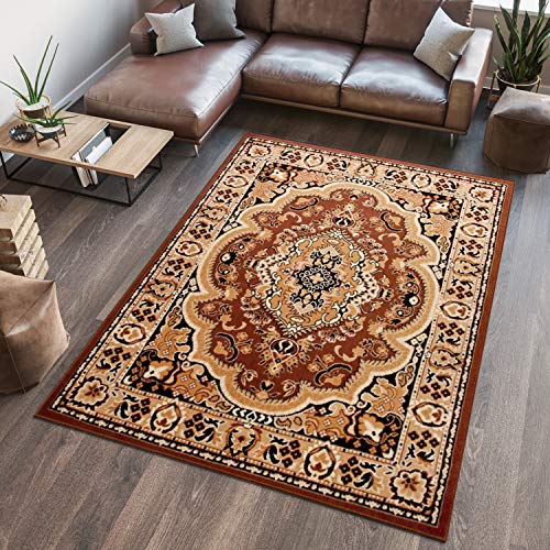 TAPISO Atlas Teppich Kurzflor Braun Hellbraun Beige Klassisch Orientteppich Floral Ornament Bordüre...