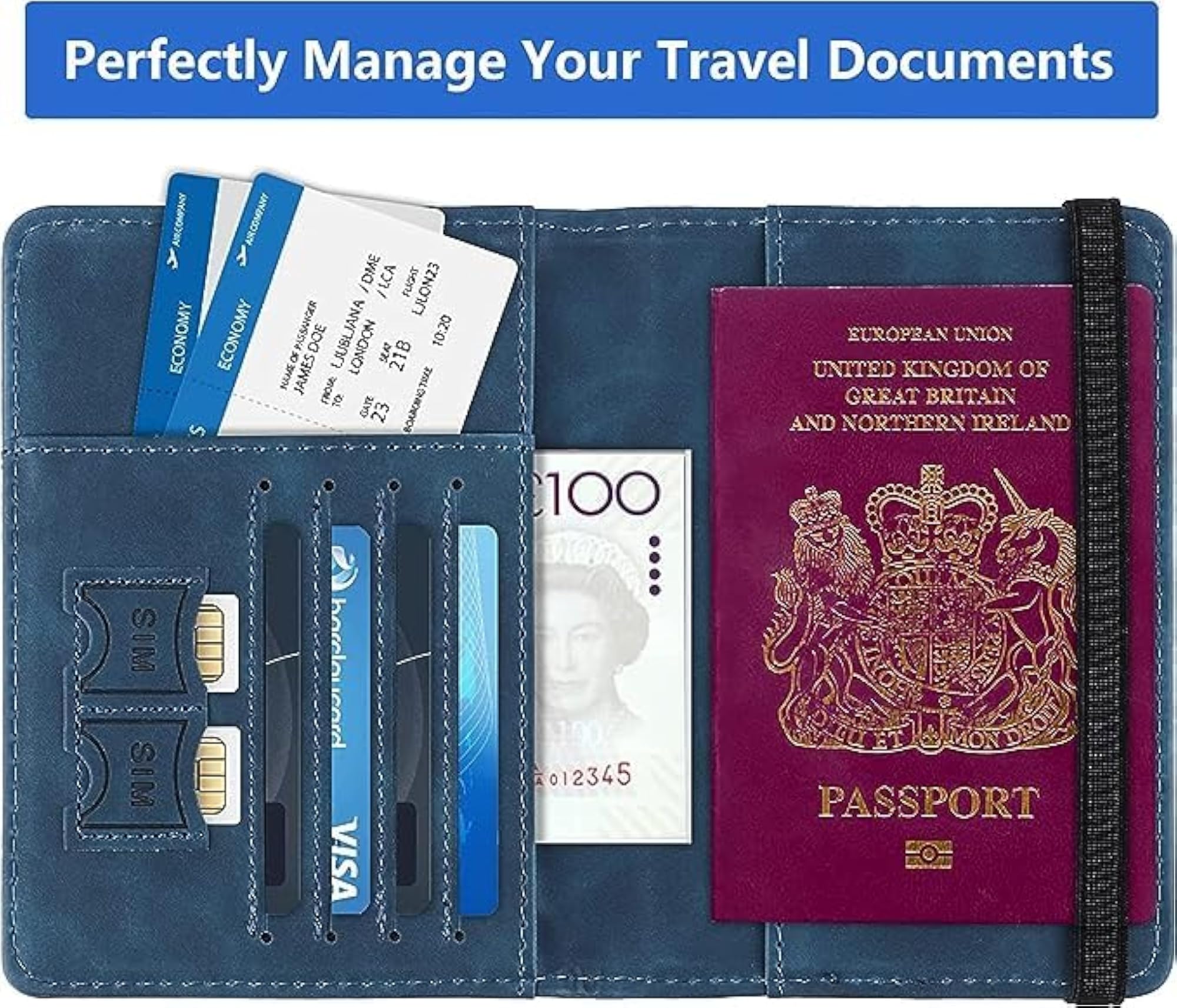 PU Leather Travel Wallet Organiser, Passport Case for Men