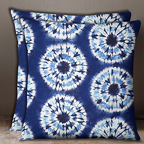  S4Sassy 1 coppia di cuscini per divani in cotone popeline con stampa blu Shibori, copriletto in cotone blu scuro 26 x 26 pollici