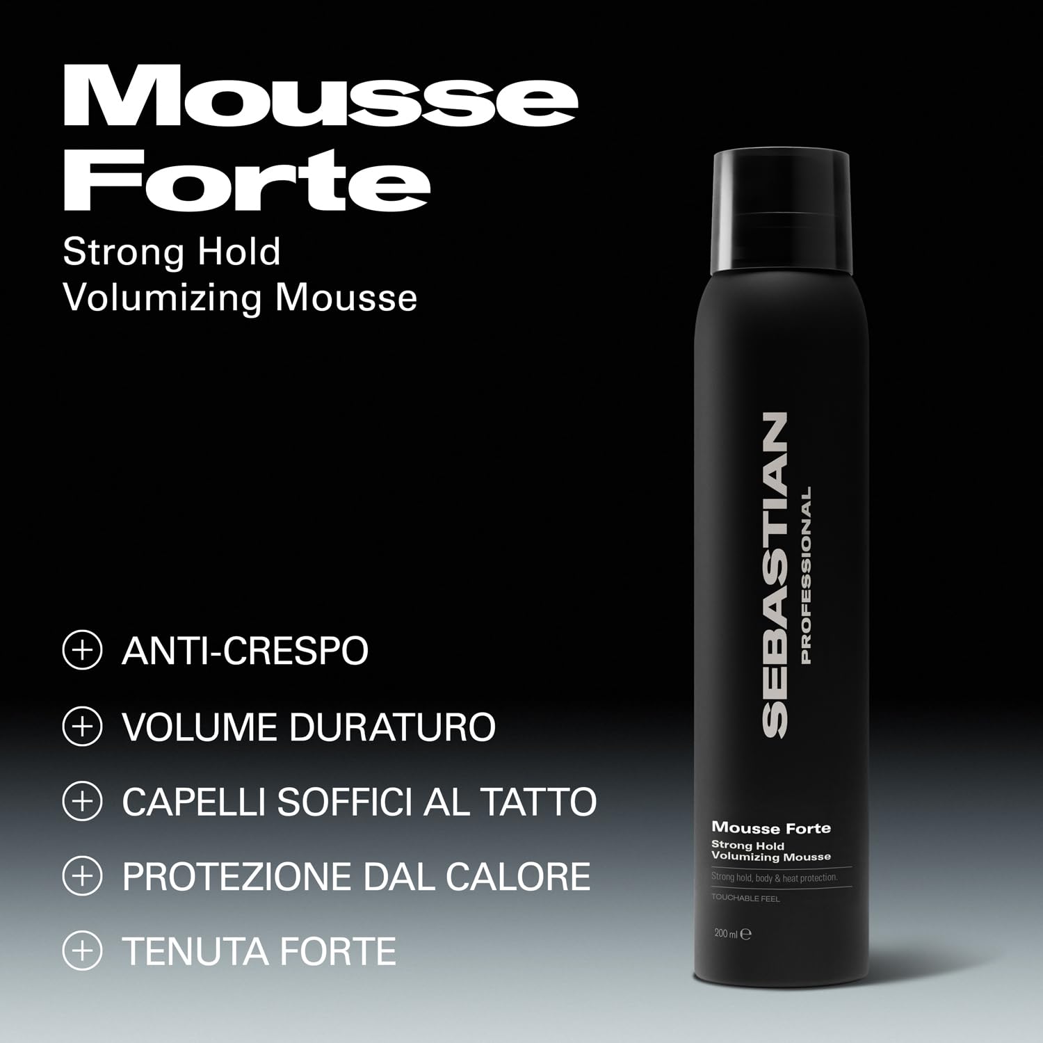 Sebastian Professional Mousse Forte Strong Hold Volumizing Mousse – volumizzante a tenuta forte con protezione dal calore e morbidezza al tatto, 200ml