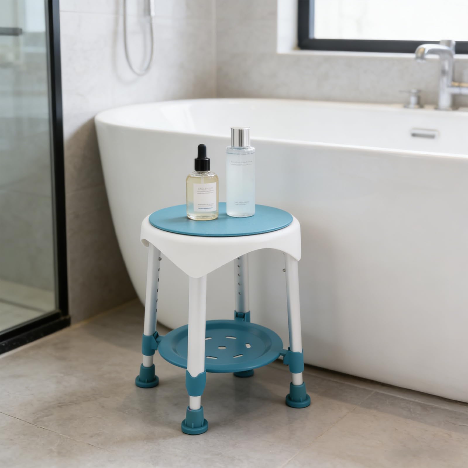 Taburete de ducha ajustable de 40,5 a 53 cm, silla de baño con capacidad de carga de 150 kg, asiento de ducha antideslizante con reposapiés para ducha (verde oscuro)