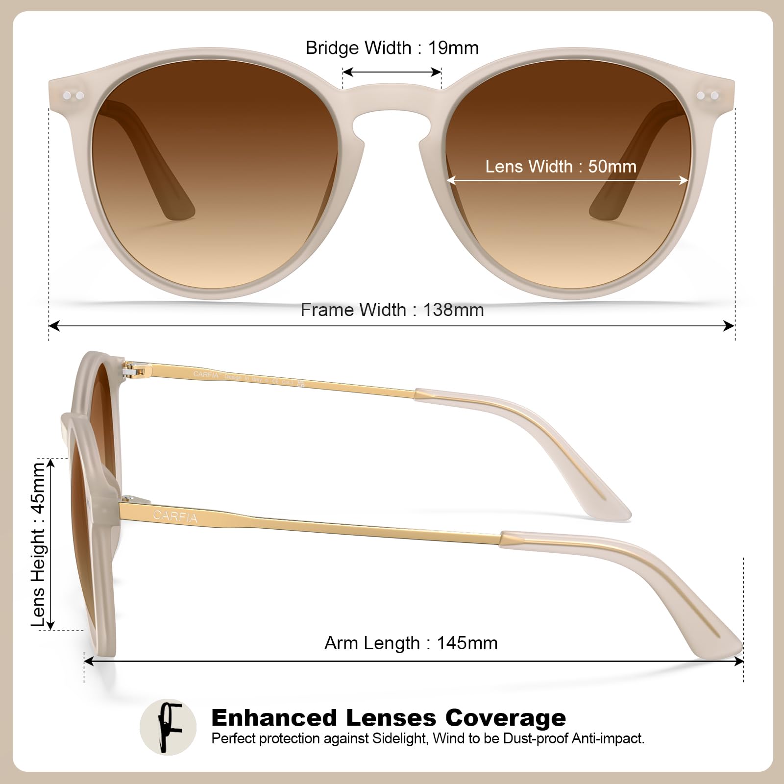 Carfia Lunettes de Soleil Polarisées Élégante Pour Hommes et Femmes Protection UV Légère Lunettes Rondes