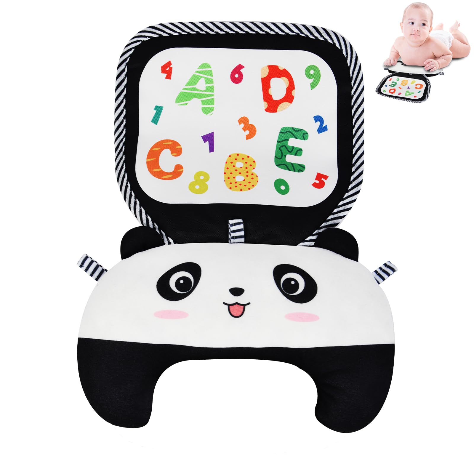 Aolso Cojín para Bebés,Almohada para bebés，Estera del Bebé en Blanco y Negro,Almohada de Bebe con Espejo,Juguetes para recién Nacidos de Alto Contraste，Juguetes de Bebés con Papel Crepé