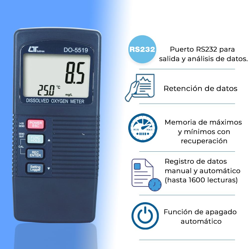 Medidor electrónico digital de oxígeno con sonda polarográfica y sensor de temperatura incorporado para acuarios, investigación médica y minería, de Modelo: DO-5519