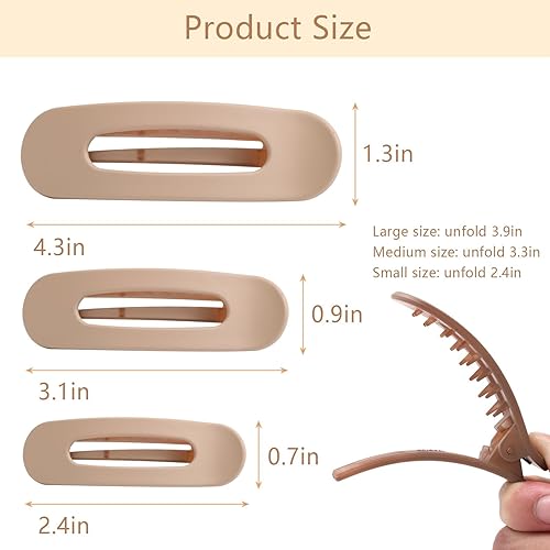 Miniatura 2 de 12 pinzas planas para el cabello, pinzas planas para cabello fino, pinzas de garra mate para mujeres, pinzas de cocodrilo de 3 tamaños, accesorios