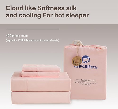 Miniatura 6 de Bedlifes California King Sheet Sets-Rayon Derived from Bamboo Cooling Sheets-400TC Breathable Luxury Bed Sheets,Sateen Silky Bedding Sheets-16 Deep