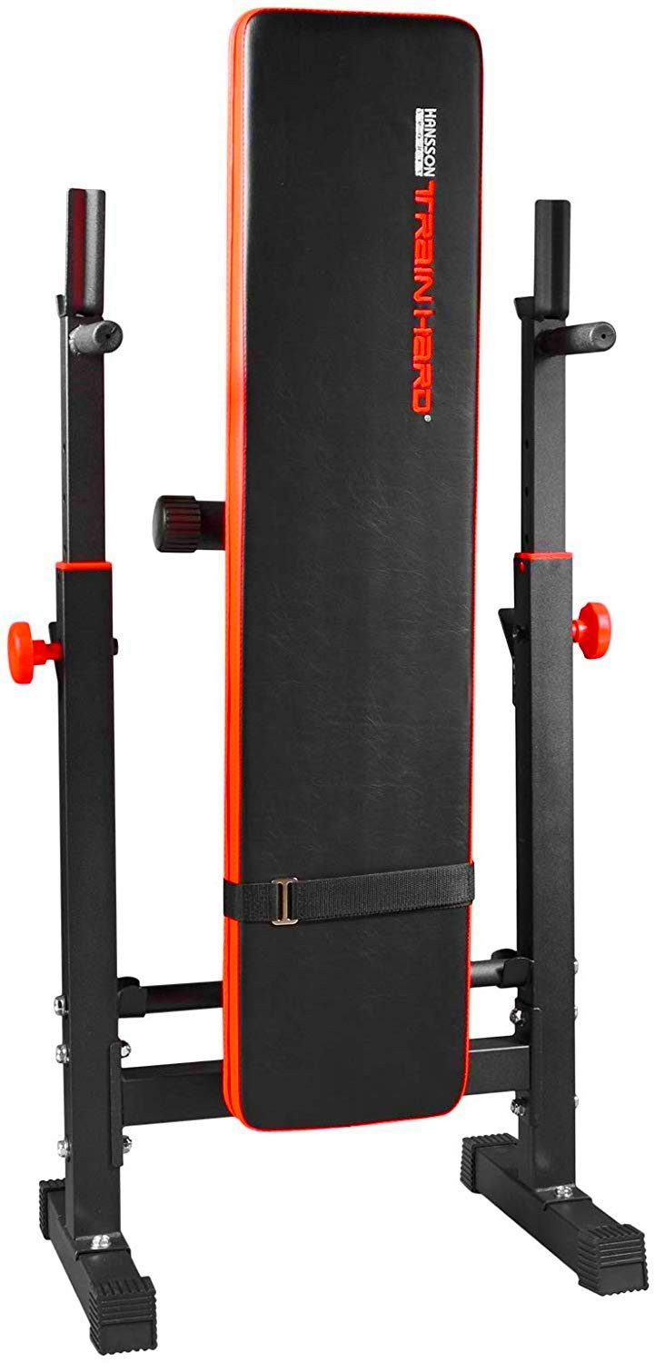 TrainHard BlackCombo ławeczka do podnoszenia ciężarów, wielofunkcyjna, składana i regulowana, z obciążeniem od 50 kg do 160 kg, długa sztanga krótka, sztanga łamana, np. wybór (z hantlami o wadze 50 kg)