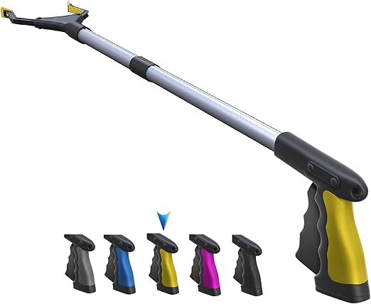 2024 Upgrade PowerGrip T9, Grabber Reacher Tool, Wide Jaw, Foldable, Steel Cable, with 96 Grip Points for Firm Grip, 32" with Magnet (Yellow, 32 Inch)