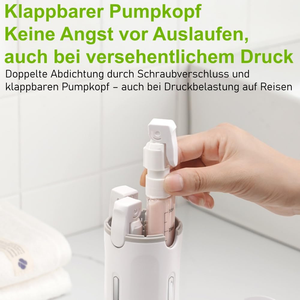 Cleanvo 4-in-1 Reise und Gym Spender,Tragbare, nachfüllbare,Kompakt und platzsparend für Shampoo, Lotion,Duschgel