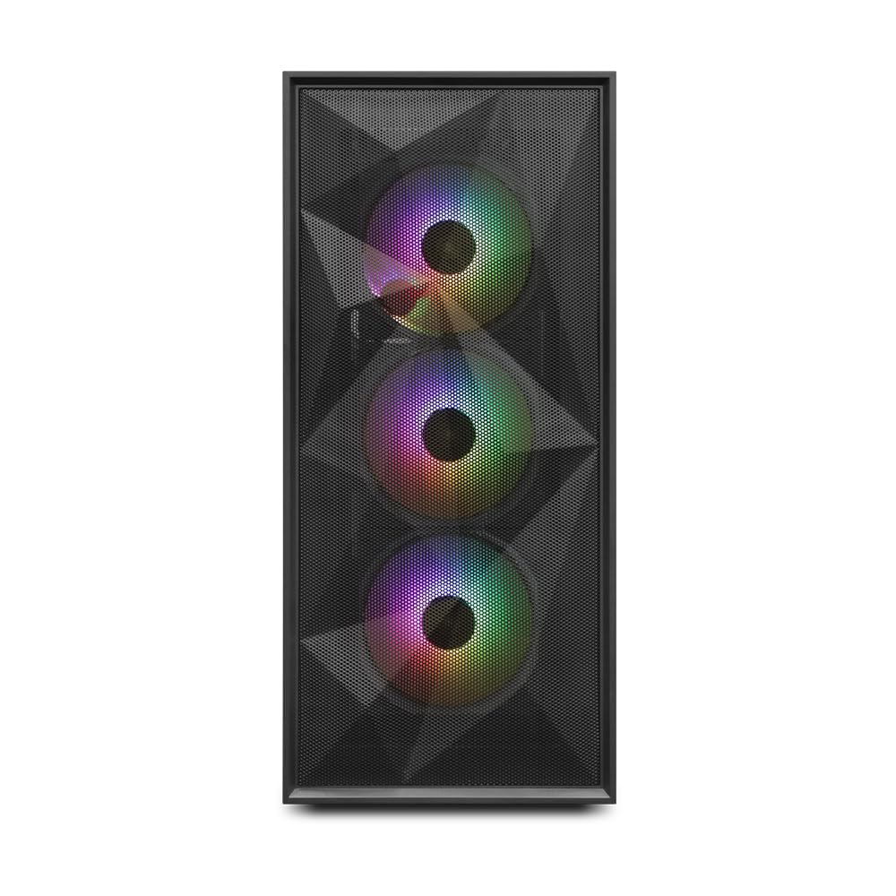 Zolyd Radion - Caja Gaming ATX, Ventana Lateral Completa en Cristal Templado, 4 Ventiladores ARGB incluidos, Frontal Mesh, Soporte Refrigeración Líquida hasta 340mm, Espacio Interno Optimizado, Negro