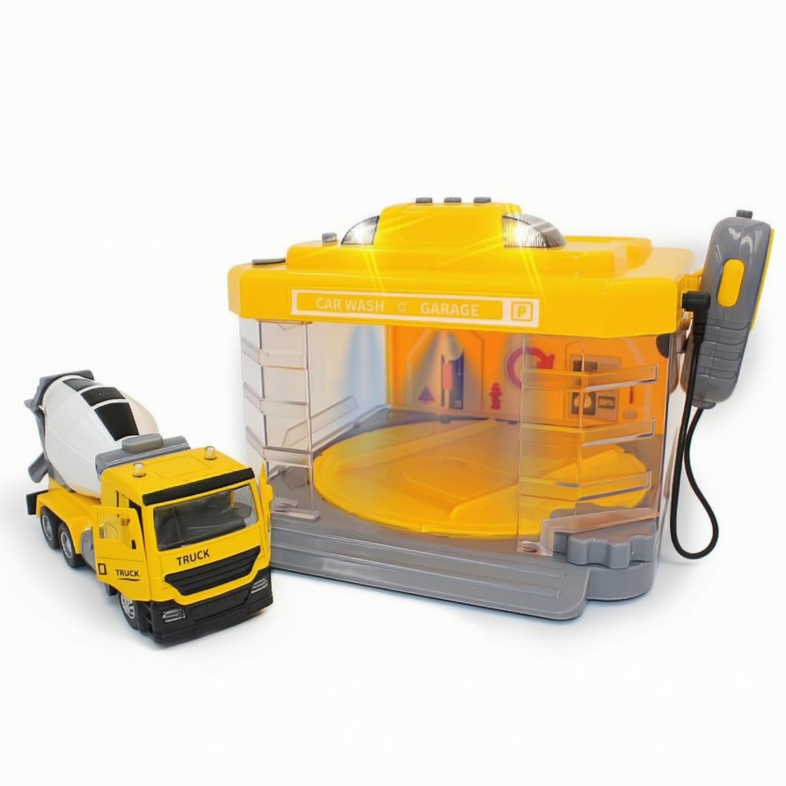 kowaku Autolavaggio Giocattolo Interattivo Set di Gioco con Macchinina Sicuro Garage per Bambini, Stazione Di Ingegneria Con Betoniera