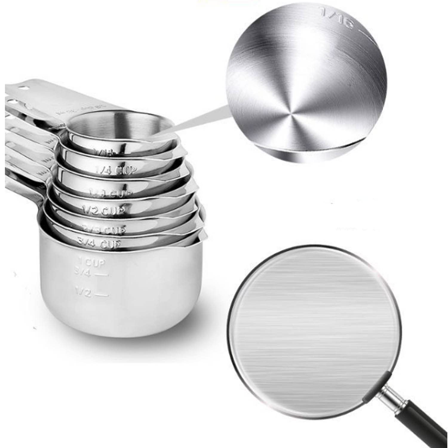 Lot de 13 Tasses et Cuillères à Mesurer en Acier Inoxydable 304 (18/8) Empilables Ustensiles de Cuisine Cuillère à Thé Carrée Robuste pour Séchage Humide