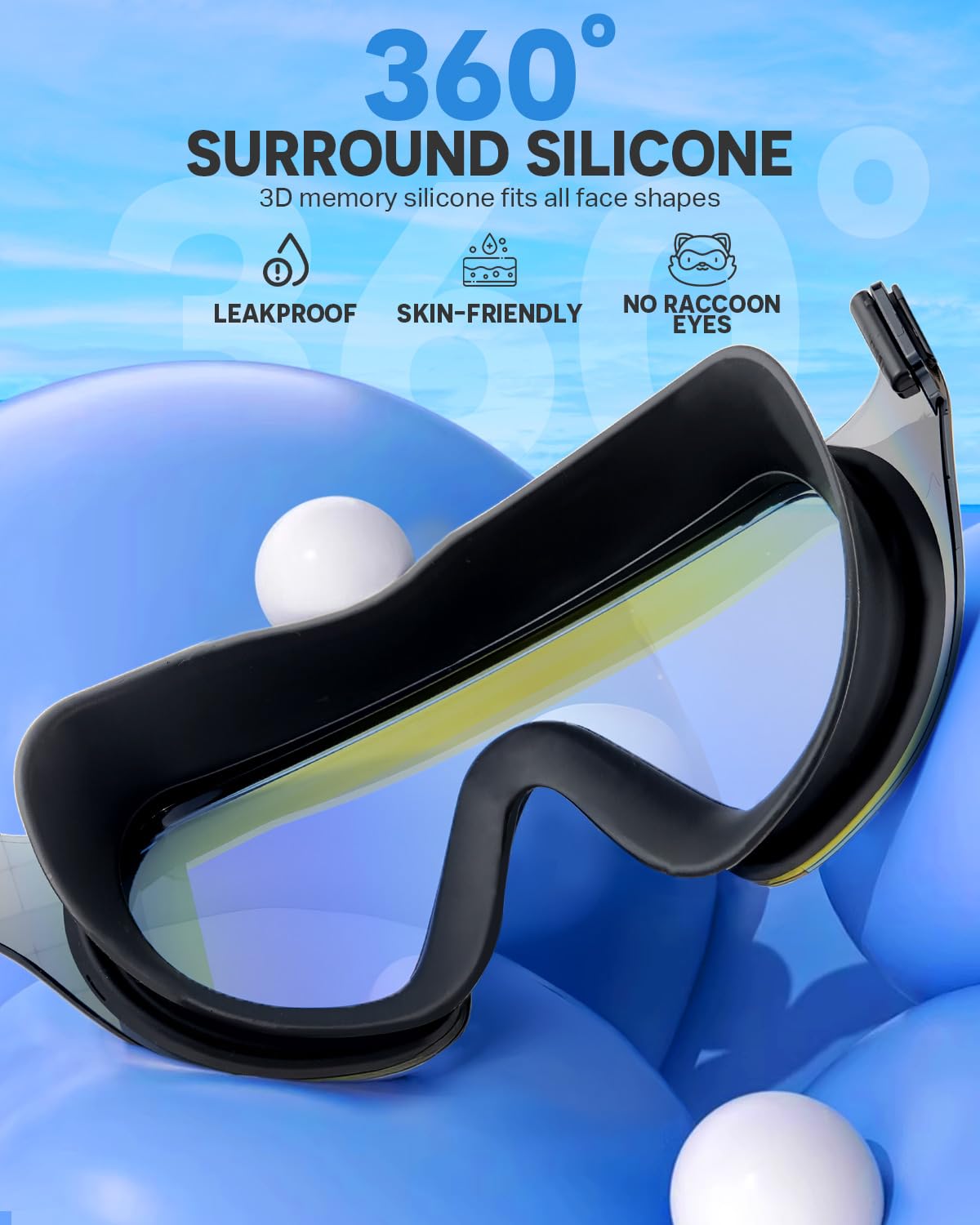 Swim Goggles, Frameless Wide View Swimming Goggles, Anti-Fog Anti-UV No Leaking Pool Goggles for Men Women Adult