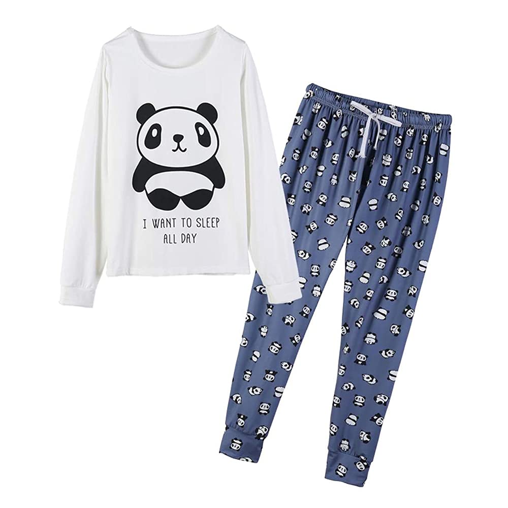 MyFavWomen's Sleepwear Long Sleeve Top and Pants Pyjama Set Panda Print Nighty
