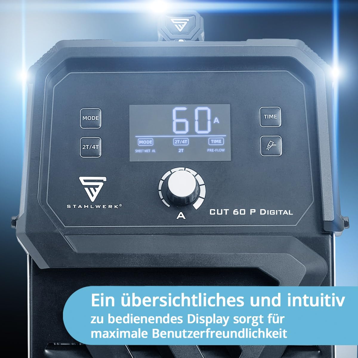 STAHLWERK Plasmaschneider CUT 60 P Digital – Plasmaschneidgerät mit 60 A, Schneidleistung bis 20 mm, Inverter Plasma Cutter mit HF-Pilotzündung, THC-Schnittstelle für CNC-Höhenregelung