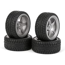 2.44 Inch Diameter Black Plastic Drift Tires & Grey Aluminum Alloy 5 Spoke Wheel Rim for RC 110 Car