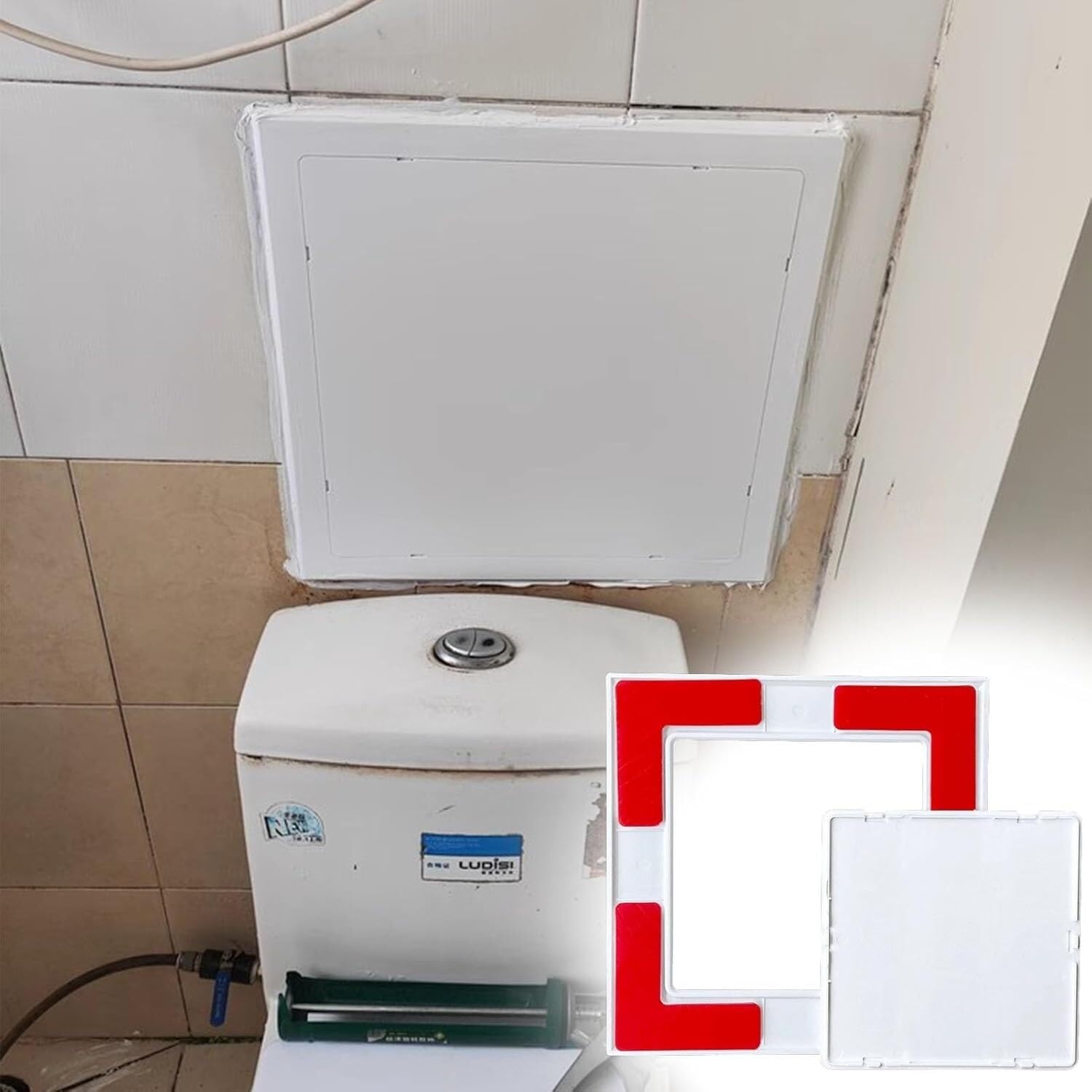 Cucce One Color Pipe Inspection Hatch Access Panel，Plastic Cover Wall Access Panel，Self Adhesive For Tile, Flat Access Plumbing Decorative Cover(200X200mm/7.8X7.8in)