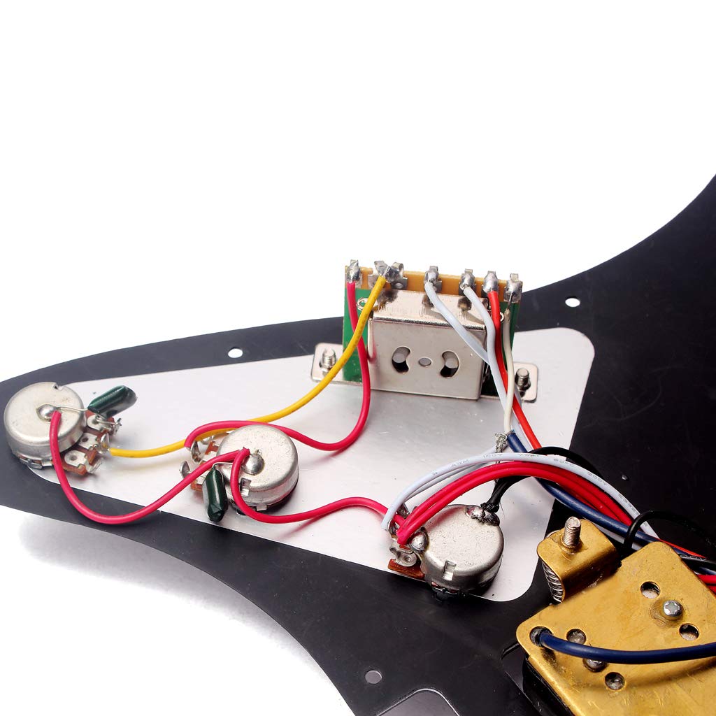 Alnicov Pickguard do gitary elektrycznej, 3-warstwowy, wstępnie okablowany, zestaw przetworników Humbucker do gitary, czarna perła