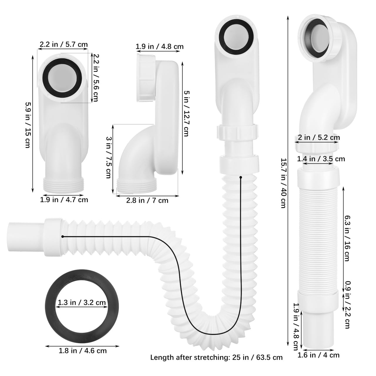 Uonlytech Kit Di Scarico Vasca Da Bagno E Flessibile E Autoportante Sifone Piatto A Basso Profilo Per Scarico Vasca Da Bagno