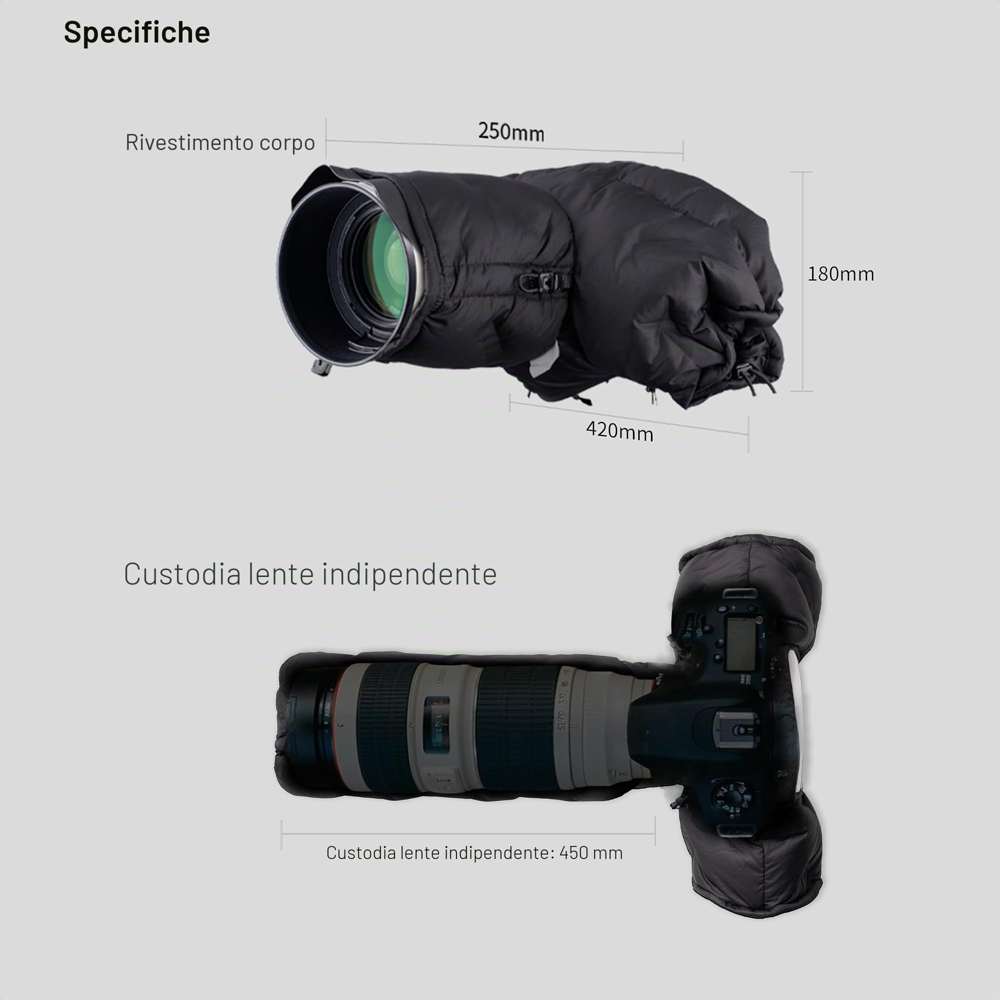 PGYTECH Copertura Termica Fotocamera Teleobiettivo, Protezione Freddo | 90% Piumino d'Oca Bianca, Anti-Appannamento, Finestra Trasparente, Tessuto Idrorepellente, Per Teleobiettivo