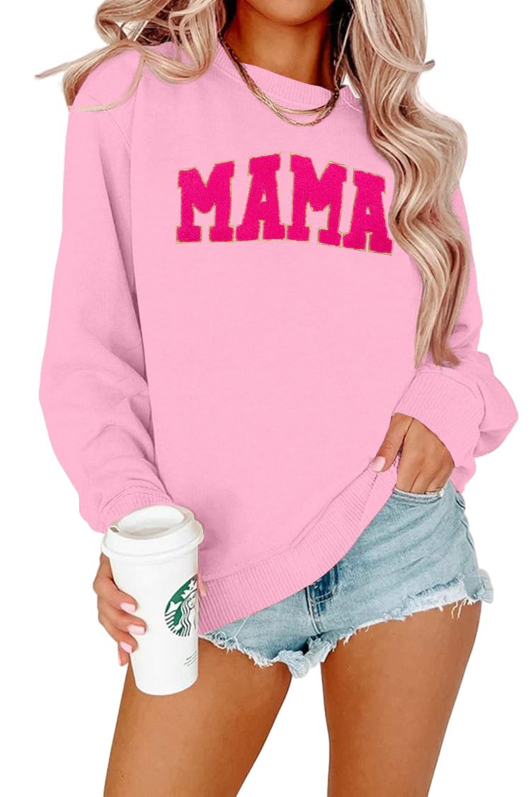 ASTANFY Womens Crewneck Sweatshirt Mama Letter Print Long Sleeve Loose Fashion Pullover Top