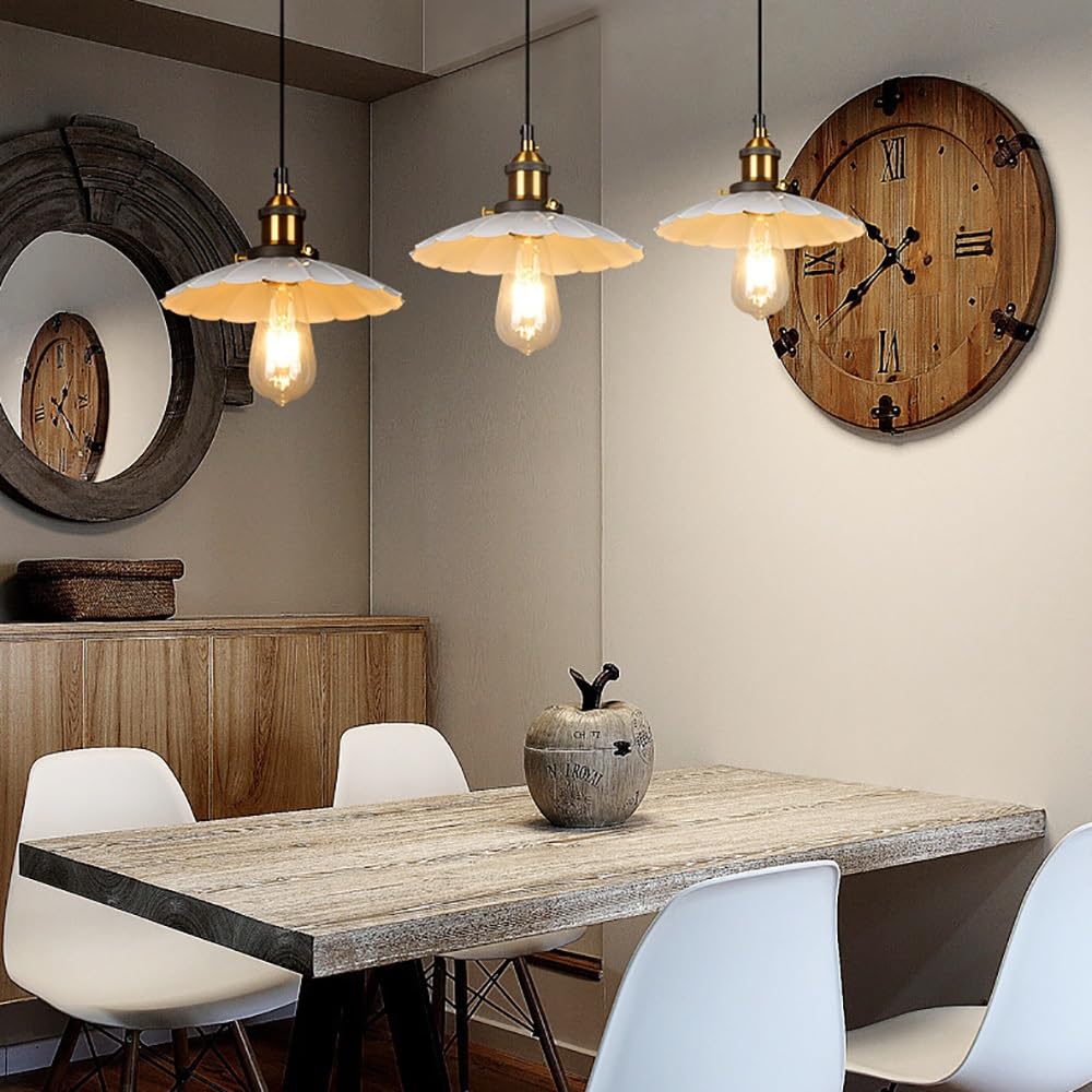 Pendelleuchte Industriell Rund Geriffelt, Hängelampe Verstellbares Kabel Retro Welle Eisen Kronleuchter für Schlafzimmer Esszimmer Café Bar(White,25cm/9.84in)
