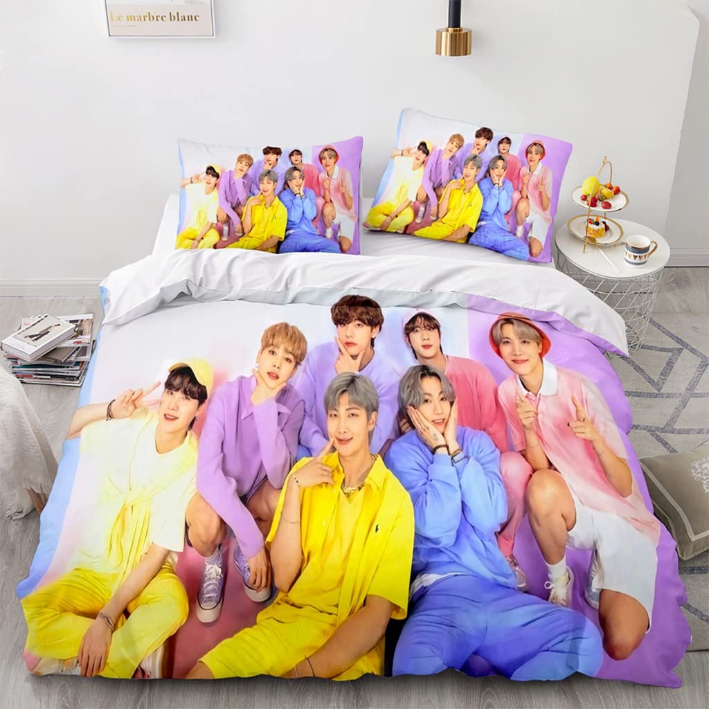 bts Luxus-Bettwäsche-Set, 3-teilig, K-Pop Jimin Suga Jungkook V Doppelbett-Bettbezug und Kissen, für Jungen, 45 x 45 cm