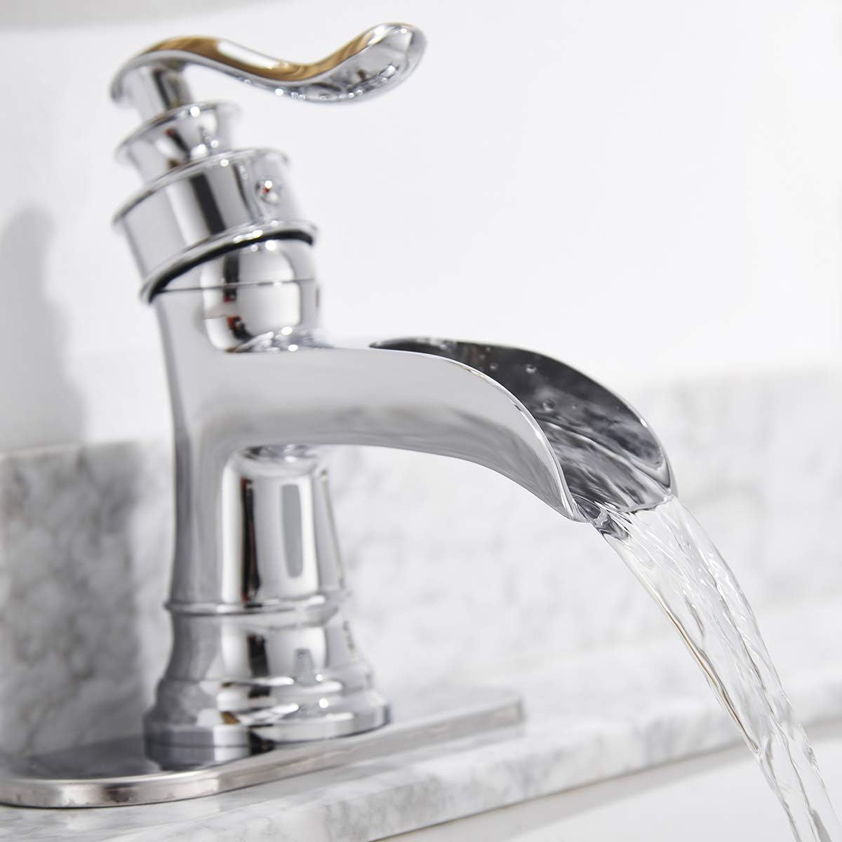 Amazing 🔥 Waterfall Bathroom Faucet Chrome with Drain Overflow Single Hole One Handle Deck Mount Modern Lavatory Sink Faucet Basin Mixer Tap Commercial Residential Lead-Free Hose Included by Bathadore