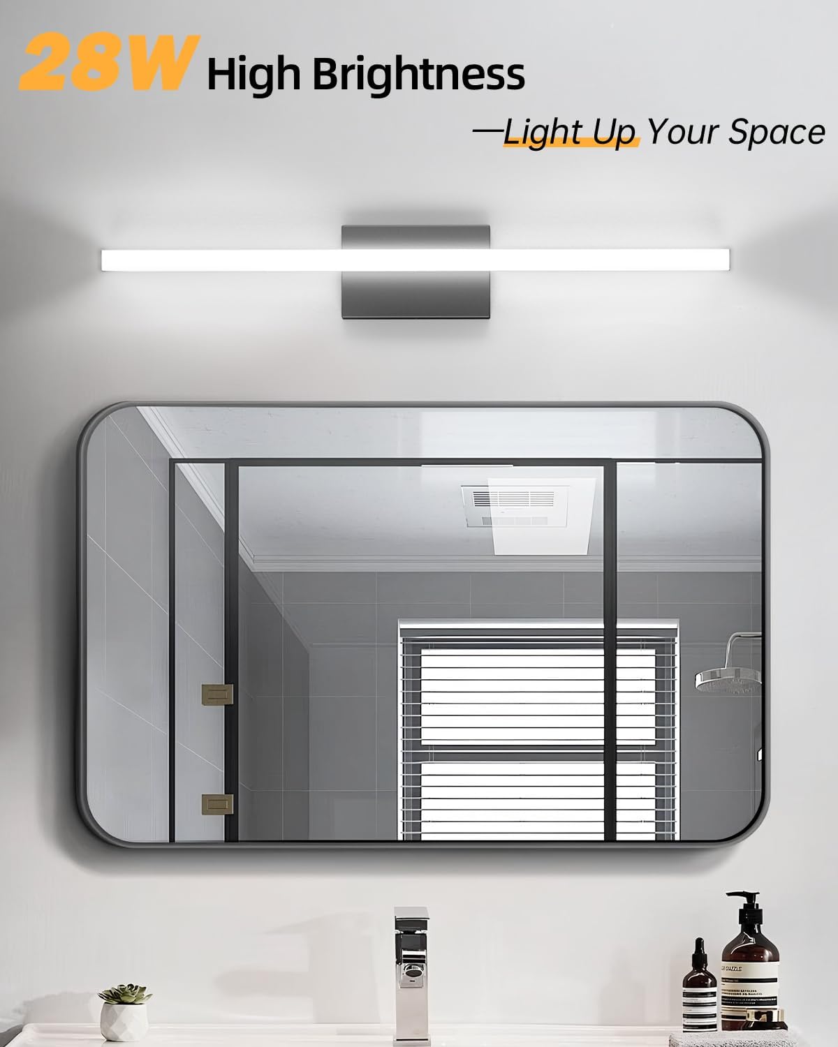 30IN Modern LED Bathroom Vanity Light Bar, 28W 2400LM 5CCT Dimmable Bathroom Light Fixtures Over Mirror, ETL Certified Matte Black Vanity Lighting Fixtures RA>85