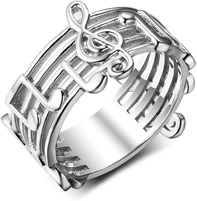 PAMTIER Mens Stainless Steel Engraved Music Note Symbol Ring Music Treble Clef Notes Bass Clef Notes Symbol Ring Comfort Fit