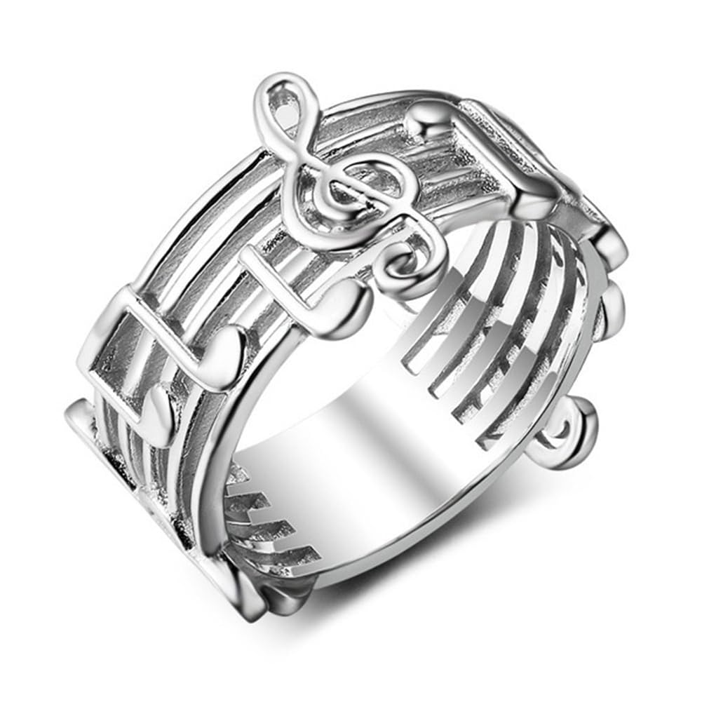 PAMTIER Anello da Uomo in Acciaio Inossidabile con Incisione del Simbolo delle Note Musicali Anello con Simbolo delle Note Bianche e Basse Comfort Fit