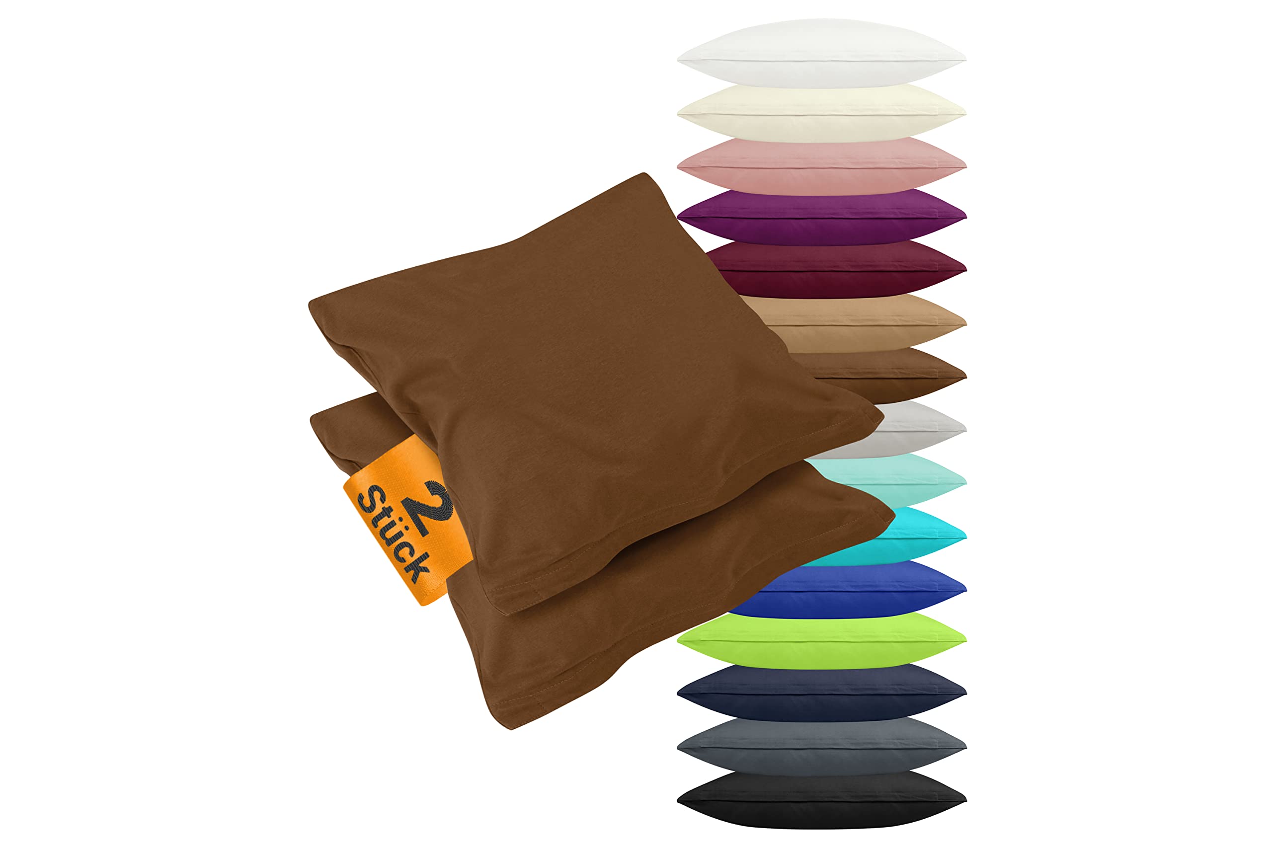 npluseins 2er Pack Kissenbezüge aus Jersey-Baumwolle in unifarbenem Design 1179.1539, ca. 40 x 80 cm, Schoko