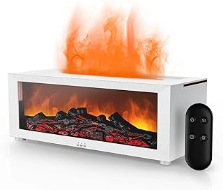 Oil Aroma Diffuser, Fireplace Essential Oil Diffuser with Flickering Flame Light, 220ml Ultrasonic Cool Mist Humidifier for Creating Cozy Ambiance in Living Room, Bedroom (White)