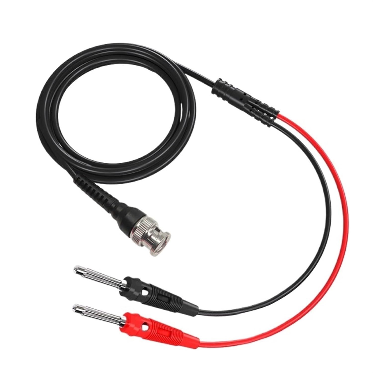 P1008A BNC to Dual 4MM Stackable Banana Plug Test Lead Probe BNC Cable for Oscilloscope Signal Generator 120CM