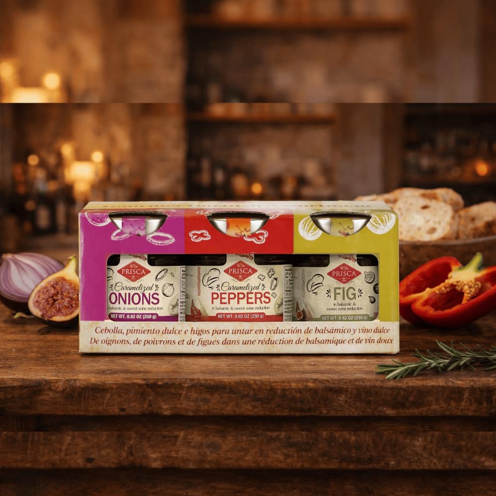 Set de 3 Condimientos Cebolla, Pimientos y Figo caramelizado en reducción de balsámico e vino dulce 250g