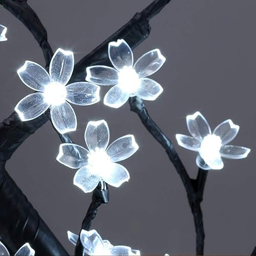 Miniatura 3 de Lxcom Lighting Árbol bonsái LED de flor de cerezo de 18 pulgadas, 48 luces LED enchufables para escritorio, bonsái, árbol iluminado, lámpara de mesa