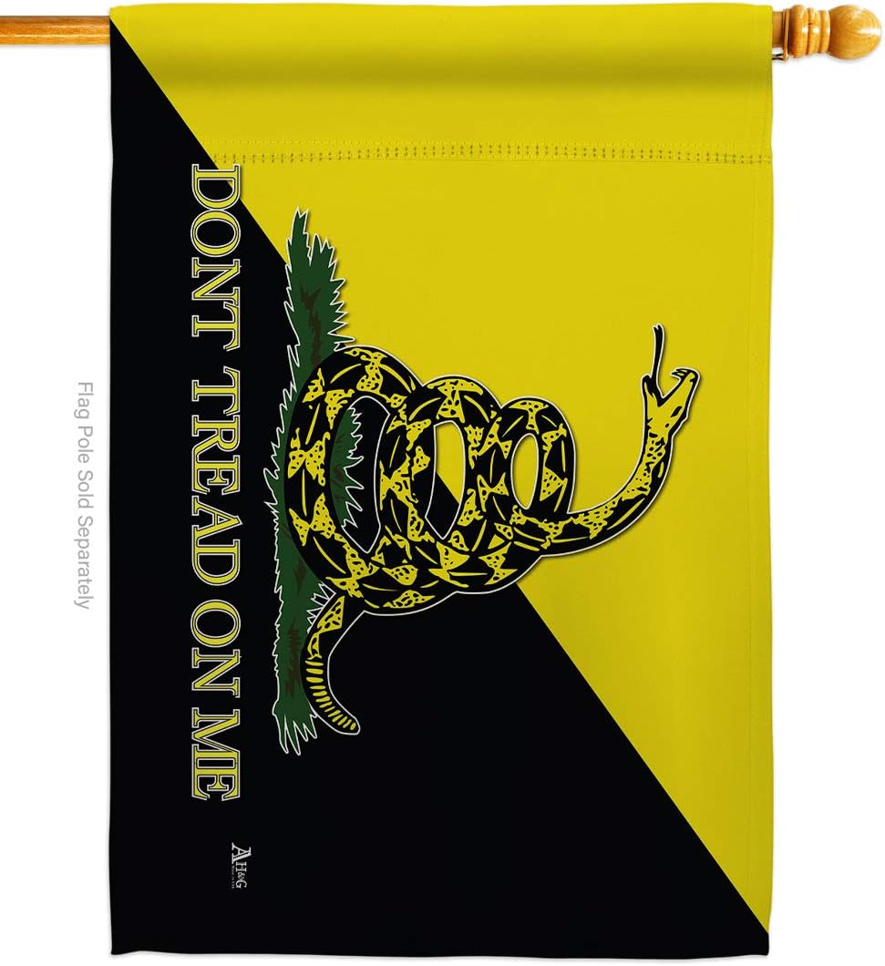 Gadsden Anarcho Capitalist House Flag Americana US Historic July Memorial Veteran Independence United State American Small Decorative Gift Yard Banner Double-Sided Made In USA 28 X 40