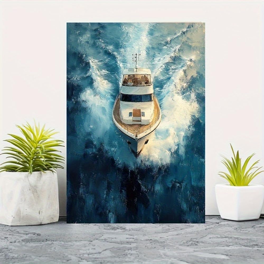 awitufhgp Minimalist Seascape Canvas Print - Aerial Motor Boat Art, for Home Decor, Nautical Decor, Elevate the Style of Your Space(35x45cm/14x22in(WxH)/No frame)