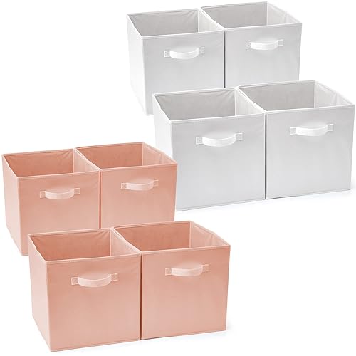 EZOWare Juego de 8 cestas de tela, 13 x 15 x 13 pulgadas, cubos de almacenamiento plegables con asas para el hogar, dormitorio, guardería, juguetes