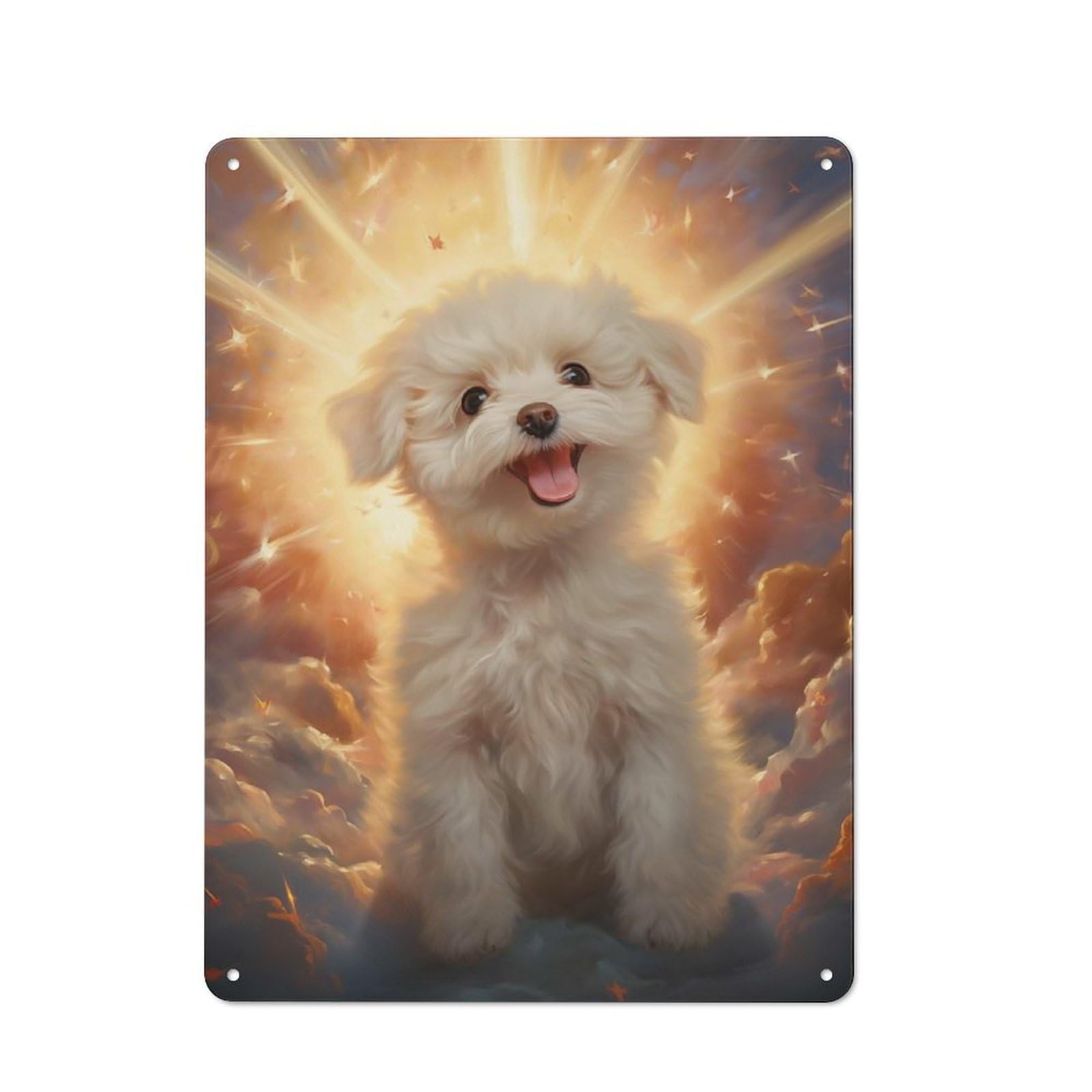Junmoney Style-11 Smiling Bichon Frise In Heaven Vintage Metal Wall Sign 40X30cm For Garage Wall, Suited To Garage Decor Collectors