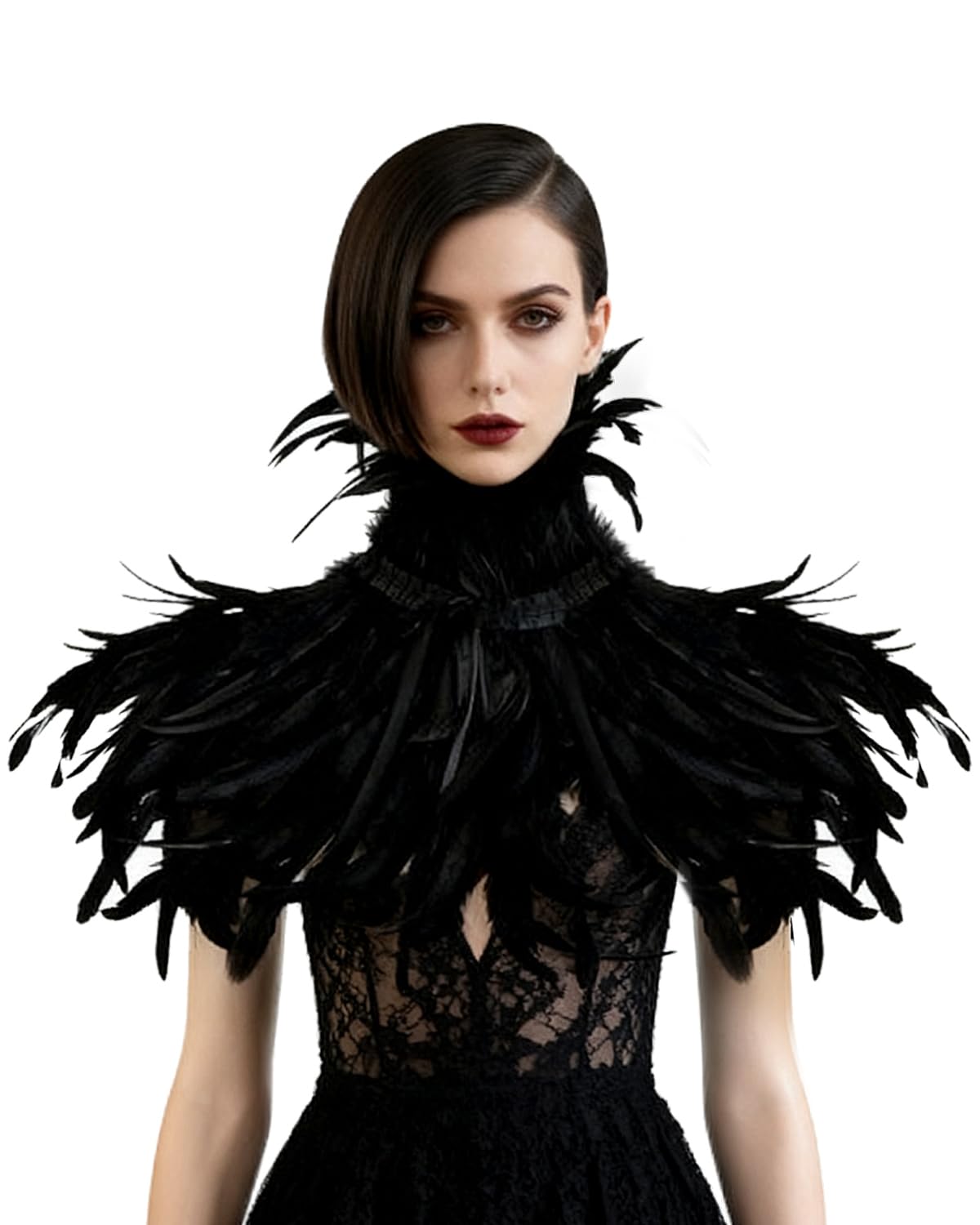 Women's Real Nature Feather Shrug Cape Lace Shawl Collar Witch Cosplay Costumes for Halloween Carnival