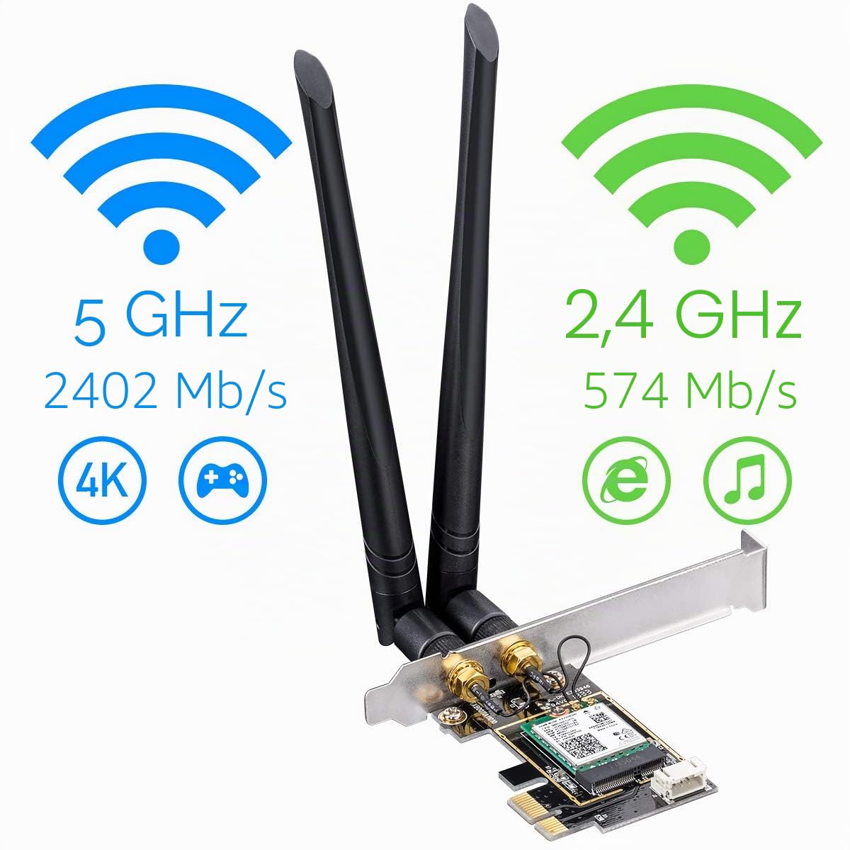 Cudy AX3000 WiFi6 Adaptador PCIe, Tarjeta WiFi pc, Bluetooth 5.0 PCIe, 2402Mbps + 574Mbps, 802.11ax/AC/a/b/g/n, Windows 10 (64-bit)