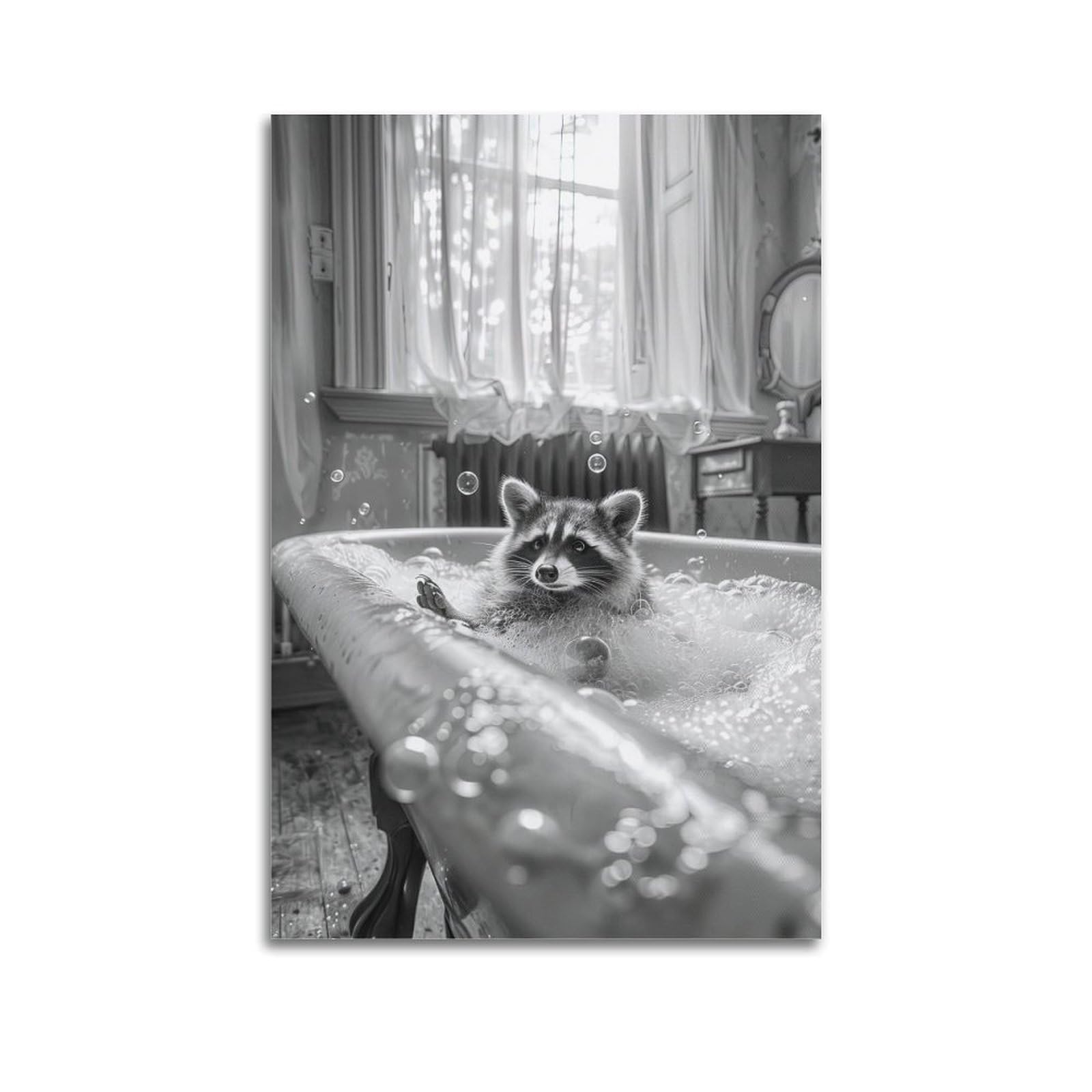 ESTE Funny Raccoon Bathtub Poster Decorative Painting Canvas Modern Art Picture 24x36inch(60x90cm)