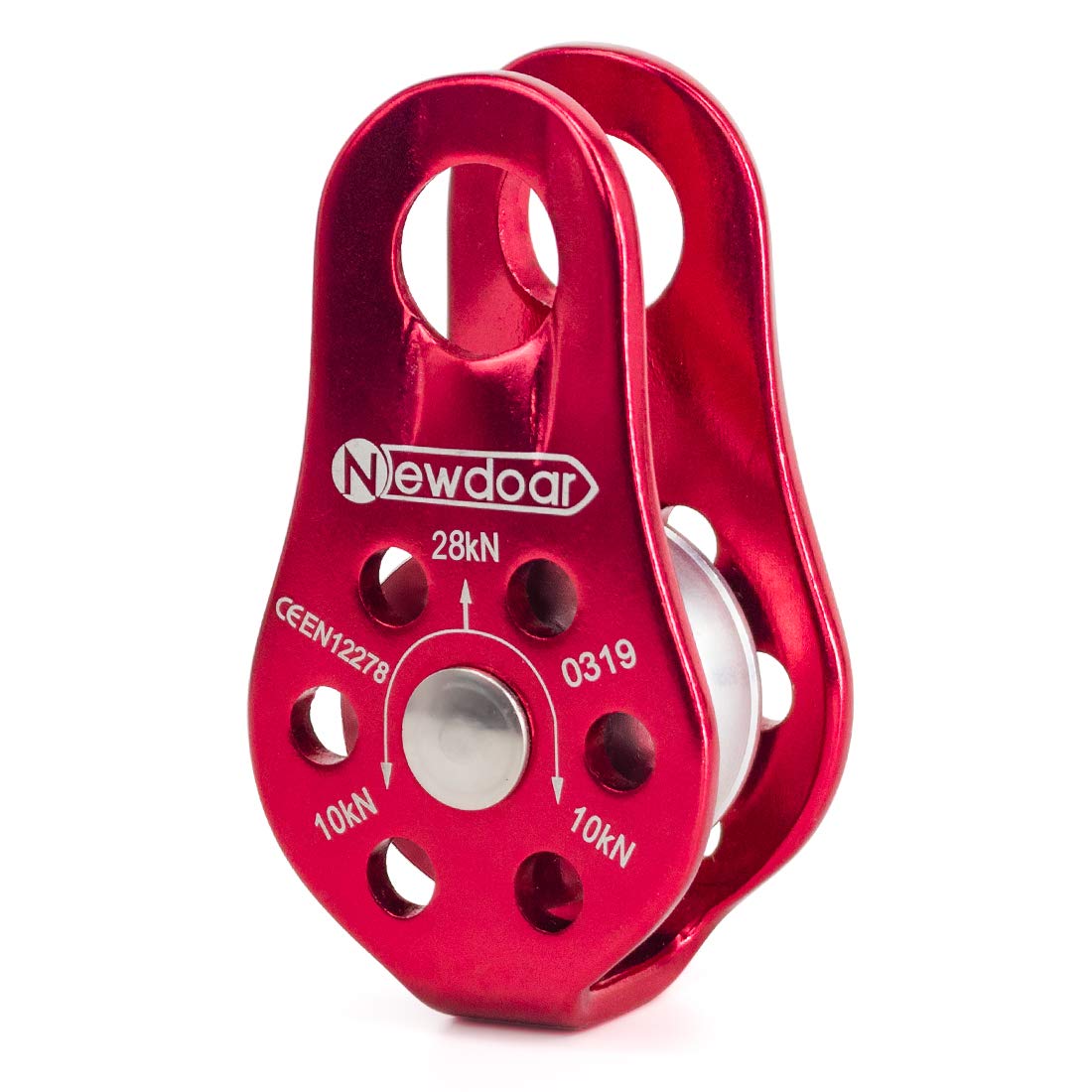 NewDoar Fixed Plate Micro Pulley,28KN CE Certified General Purpose Small Aluminum Rope Pulleys for Climbing/Aloft Work/Rappelling/Rescue Etc(28KN Red 1pcs)