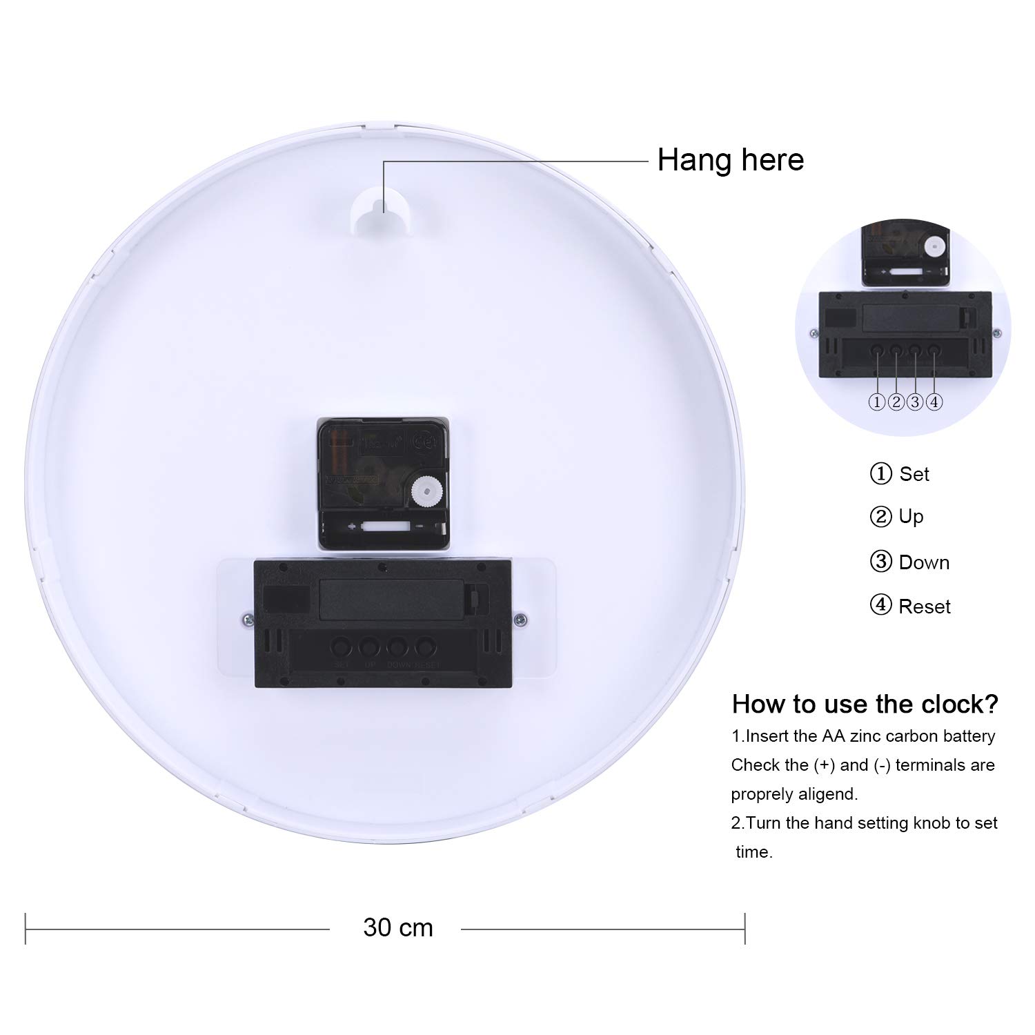 Lafocuse Modern 12" Silver Wall Clock with Date and Day of Week Battery