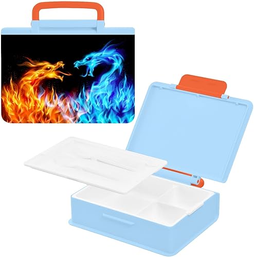 Miniatura 2 de Kcldeci Lonchera Bento para adultos, ecológica, dragón de fuego, rojo, azul, 33.8 fl oz, contenedor de almacenamiento de alimentos para adultos,