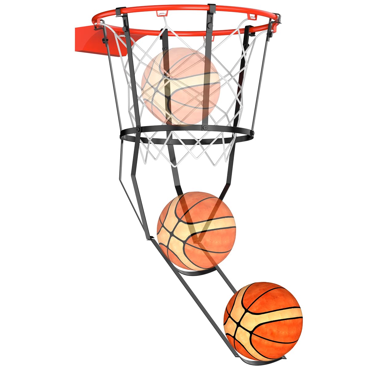Basketball Rückkehr Aufsatz für Hoop Heavy Duty Basketball Rebounder mit 6 Haken, Basketball Zubehör für Indoor und Outdoor, Basketballkorb Rebounder für Solo Spielen und Üben, Metall, Schwarz