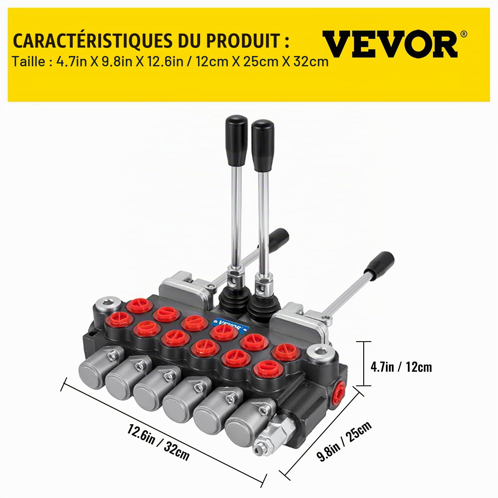 VEVOR Valve de Commande Directionnelle Hydraulique 6 Bobines, Vanne à Bobine Hydraulique 40 L/min 4500 PSI, Valve Directionnelle Hydraulique, Vérins à Double Effet, pour Tracteurs, Chargeurs Compacts